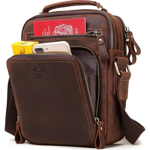 Mens Shoulder Bag Genuine Leather Vintage Messenger Bags Male Crossbody Bolso Pack for Ipad High Quality Retro Travel Handbags