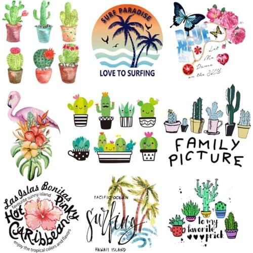 Iron-On Clothing Patches Heat Transfer Flamingo Tree Flower Plant Decal Badge On The Back Back Patch Thermal Transfer Stickers