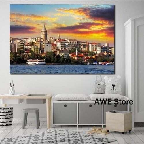 Turkey Istanbul Seascape City Buildings Art Canvas Poster Painting Oil Wall Picture Print Modern Home Bedroom Decoration Artwork