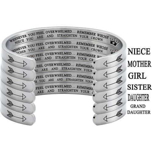 Inspirational Text Bracelet Stainless Steel C-shaped Womens Adjustable Bangle Jewelry Charm Gift for Relatives and Friends