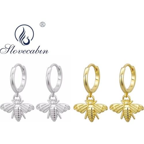 Slovecabin 2020 New Arrival Romantic 925 Sterling Silver Honey Bee Hoop Huggies Earrings Gold Color Women Silver 925 Jewelry