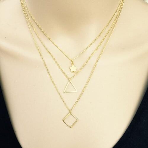 Women Boho present flower Geometric triangle quadrilateral Shaped Pendants Retro Necklaces collar Charms Collares Mujer