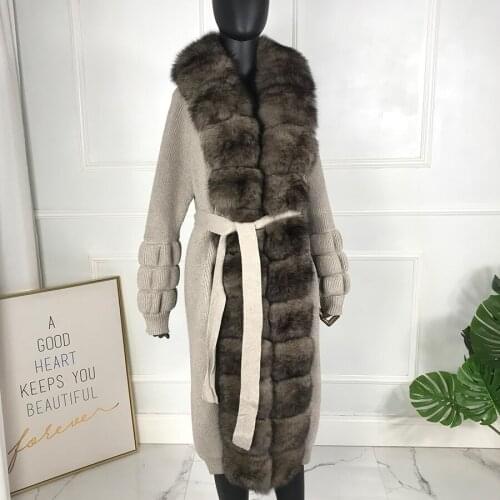 Women Cashmere Sweater Real Fox Fur Trim Poncho New Autumn Winter Fashion Cardigan Full Sleeves Loose Vision Hot Sale
