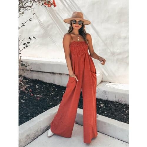 Overalls for Women Casual Loose Wide-leg Jumpsuit with Pockets Beach Vacation Camisole Playsuits 2021 Clothes Combinaison Femme