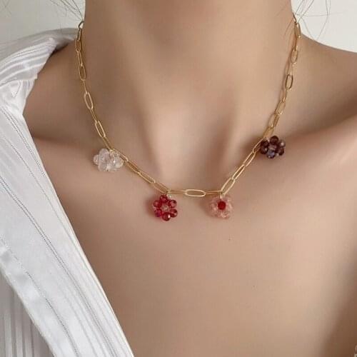 GSOLD Lovely Sweet Cool Style Colorful Crystal Acrylic Flower Short Necklace Simple Clavicle Chain Women Girls Fashion Jewelry