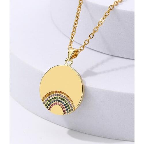 Colorful Cubic Zirconia Rainbow Pendant Necklace For Women Gold Small Round Smooth surface Choker Necklace Party Jewelry Gift