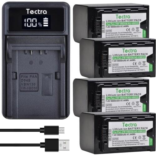 4PCS 5600mAh VW-VBD58 AG-VBR59 Battery for Panasonic AJ-HPX260MC,HPX265MC,PX270,PX298,AG-FC100, VW-VBD29 VBD78+LED USB Charger