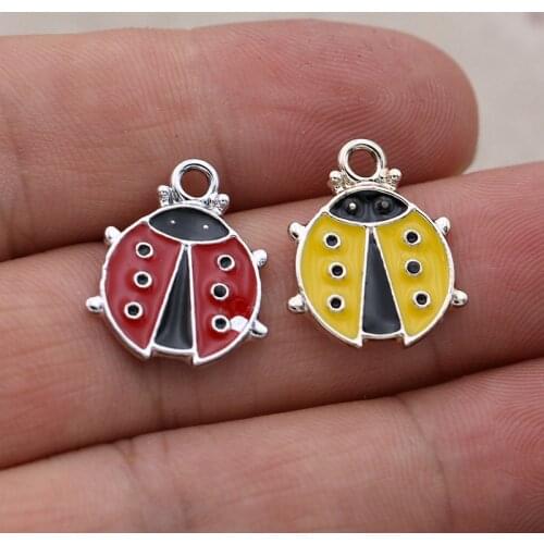 8pcs Enamel Silver Plated Ladybug Charms Pendant for Jewelry Making Earrings Bracelet Necklace Accessories DIY Craft 19x16mm