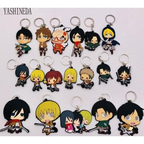 50PCS Anime Figure Attack On Titan Keychain PVC Double Side Cartoon Keychain Key Ring Kids Toy Key Holder Trinket Gift