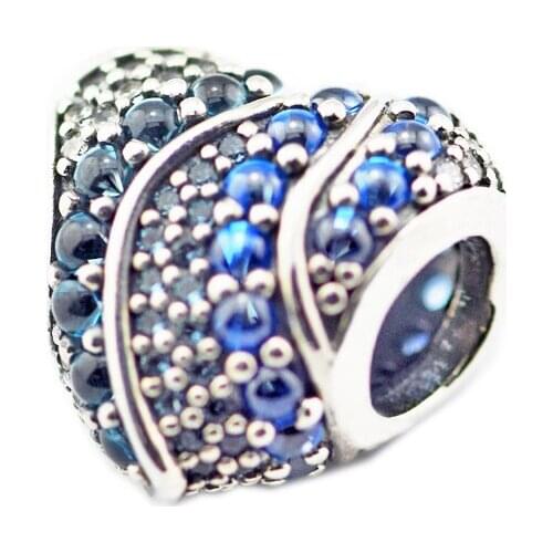 925 Original Silver Beads Aqua Heart Charm Aqua & London Blue Crystal Fits European Woman DIY Bracelets Beads For Jewelry Making