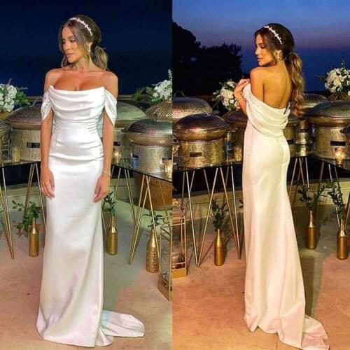 Simple Boho Beach Wedding Dresses Strapless Pleat Satin Bridal Dress Sheath Sexy Wedding Gowns vestidos de noiva
