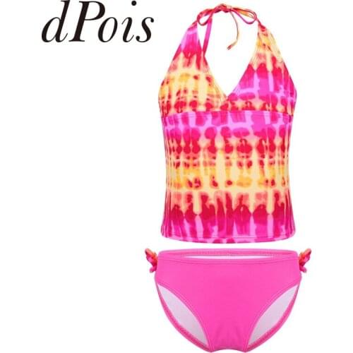 2 Pcs Mambo Tie-Dye Girls Kids Tankini Set Swimsuit Swimwear Beachwear Bathing Suits Clothes Outfits for Summer Surfing Holiday