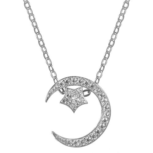 Eulonvan Necklaces Pendants 925 Sterling Silver Jewelry Long Necklaces Sailor Moon For Woman Chains White Cubic Zirconia S-A598