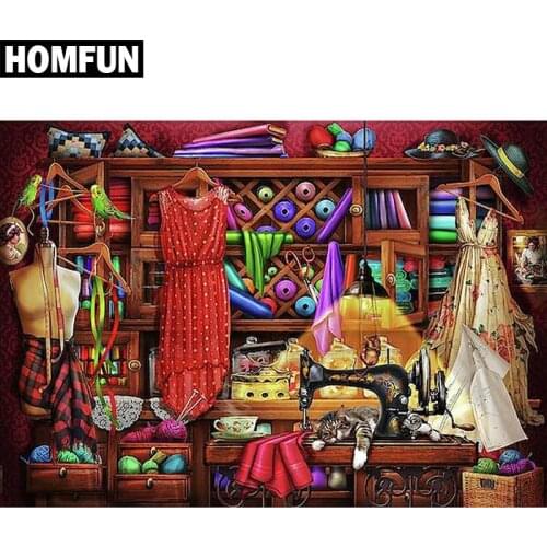 HOMFUN Full Square/Round Drill 5D DIY Diamond Painting "Sewing machine" Embroidery Cross Stitch 5D Home Decor Gift