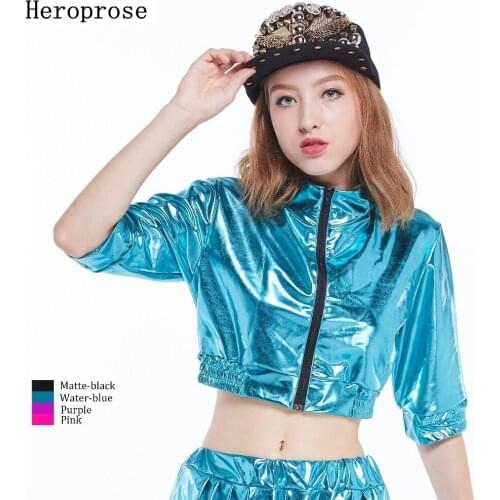 Heroprose New Fashion Women Street Tops Jazz ds Ultra-short Hip Hop Jacket Dance Performance Dancer personality Bronzing Coat