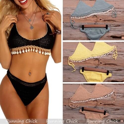 Fashion Retro Hand-woven Hollow Bikini Split Swimsuit Set Wholesale Direct