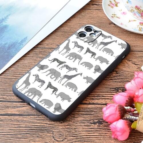 For iPhone Safari Wilderness Elephant Giraffe Rhino African Animals Pattern Nursery Print Soft Matt Apple iPhone Case