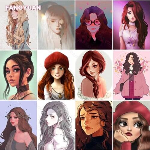 Diamond Painting Kit Hand Drawn Illustration Wall Art Long-Haired Girl Wearing A Wreath Diamond Mosaic Paintings Needlework Gift