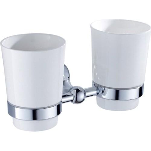 Brass Silver Toothbrush Tooth Cup Holder Double Cup Holder Ceramic Gargle Cups Wall Mount Bathroom Accessories