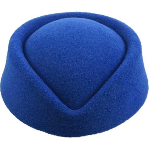 New Elegant Wool Felt Pillbox Stewardess Air Hostesses Beret Hat Party Base Cap (blue)
