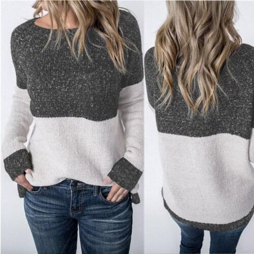 New Arrival Long Sleeve White Color Block Sweater 2020 Winter Autumn Woman Sweaters Pullovers Loose Knitted Striped Sweater