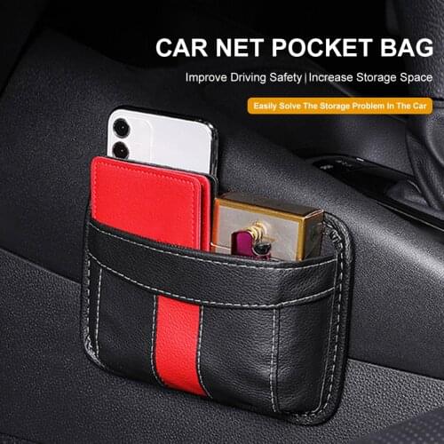 Car Backseat Organizer Leather Storage Bag Car Seat Back Organizer with Adhesive Mobile Phone Wallet Bag Interior Accessories