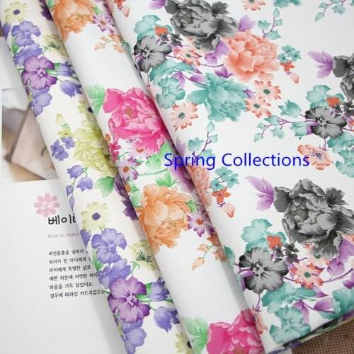 3colors 100*136cm Peony soft PU leather fabric for sewing PU artificial leather for DIY bag sofa decorative free shipping 700g/M