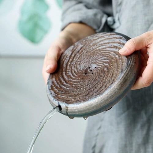 Tea Tray Drainage Water Storage, Chinese Kung-Fu Tea Crafts Pad, Japanese Style Coffee Stoneware Board Table, Pottery Tea Plate