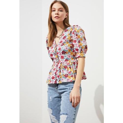 TRENDYOLMİLLA Multi-Color V Collar Shirt