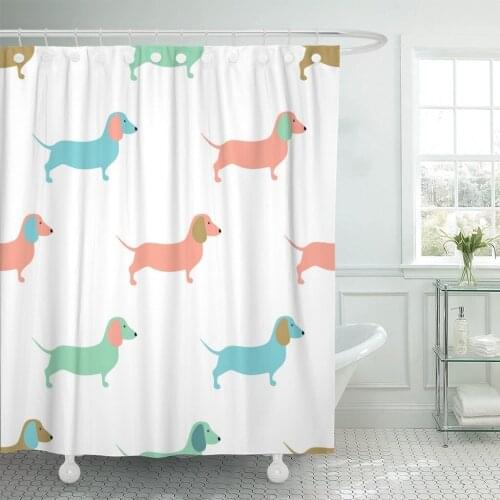 Dachshund Cute Dachshound Dogs Small Puppies Pattern Sausage Retro Shower Curtain Polyester 72 x 78 inches Set with Hooks