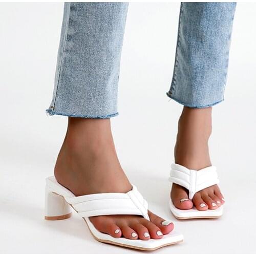 Fashion 2021 Ladies 5CM High Heels Slippers Flip Flops Shoes Female Summer Square Heels Casual Slides Women Slippers 35-42 Size