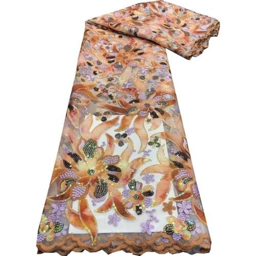 SJ Lace 2021 African Lace Fabric High Quality Organza French Cord Embroidery Sequins Tulle Lace Fabric For Nigerian Lace XB3-32