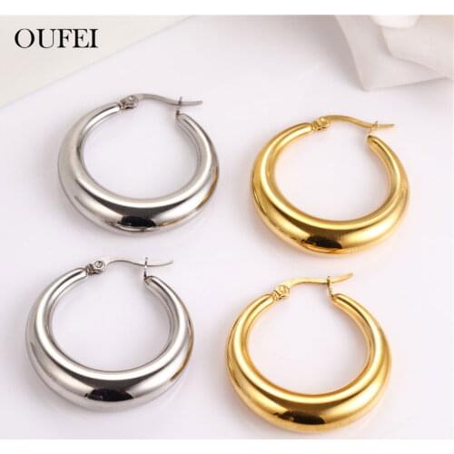 OUFEI Stainless Steel Jewelry Woman Round Earrings For Women Korean Earings Fashion Jewelry Accessories Gifts For Girls