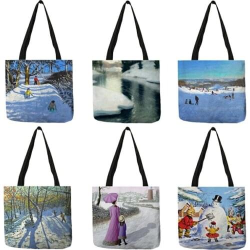 Funny Snowscape Let it Snow Painting Print Tote Bags For Women Casual Large Shoulder Bags for Shopping Traveling School B13142