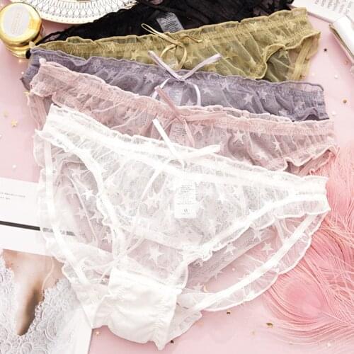 Women Sexy Lace Lingerie Temptation Low-waist Panties Star Pattern Underpants Female Transparent Hollow Out Briefs Underwear