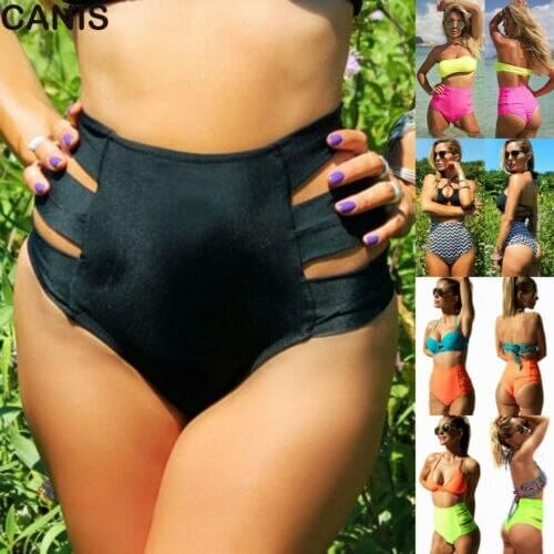 Women High Waist Two Piece Separates Shorts Ladies Sexy Bikini Swimming Trunks Solid Color Bathing Bottom For Summer
