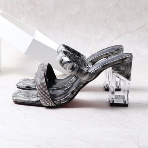 2021 high-heeled women shoes new open toe suit sexy rhinestones Europe and America plus size fashion sandals and slippers