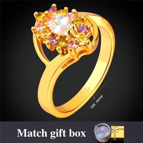 Kpop Color Cubic Zirconia Ring For Women Engagement Ring Gold/Silver Color fashion Gift Box Romantic Gift For Girl R1643Y