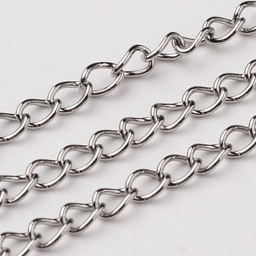 10m/lot 304 Stainless Steel Curb Chains 0.5mm 0.6mm for Jewelry Making, Stainless Steel Color F80