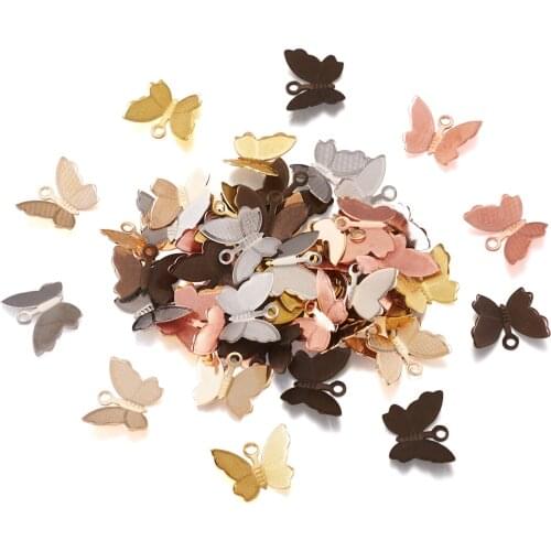 100pcs/Set Brass Filigree Flower and Butterfly Pendants For jewelry making DIY Bracelet Necklace Decor Accessories Mix Color