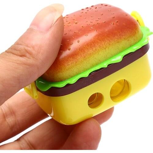 1X Kawaii Hamburger Shaped Pencil Sharpener with Two Erasers Stationery Supplies
