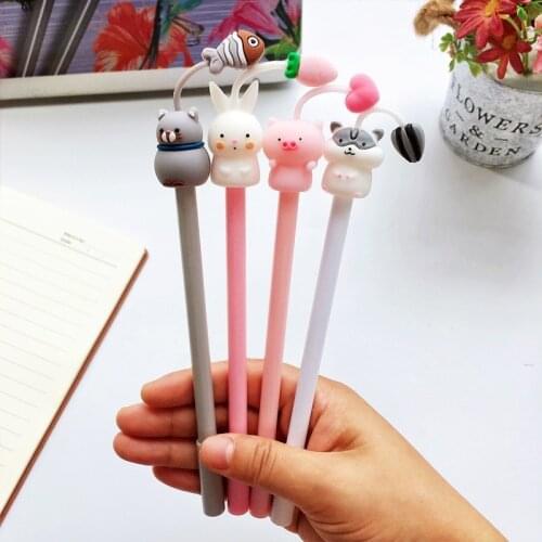 24 PCs Cartoon Pig Rabbit Bear Gel Pens Girls Heart Student Creative Signature Pen School Office Supplies Stationery Wholesale