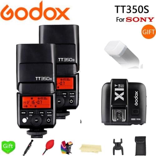 2X Godox TT350S Flash 2.4G Wireless GN36 HSS TTL Speedlite Flash light + X1T-S Flash Trigger Transmitter for Sony A7 A7R A7S A7