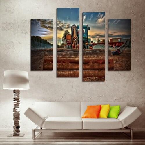 4 Panels Excavator Canvas Painting Modern HD Wall Paintings For Home Decorative Mechanical Style Wall Art Pictures(No Frame)