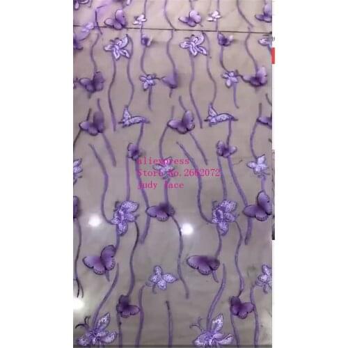 5yards/bag Purple embroidery lace three-dimensional butterfly fashion French cloth for wedding dress fashion design LF70