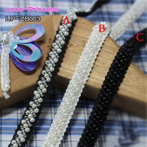2 yards 1CM white black pearl clothing accessories collar flower DIY handmade beading Braid lace trim fabric LP- ZB003