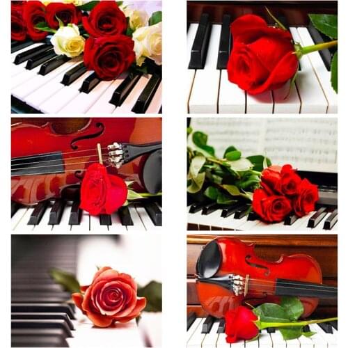 Diamond Art for Adults Red Rose with Piano Full Drill Mosaic Rhinestones Accessories Embroidery Cross Stitch Kits for Home Decor