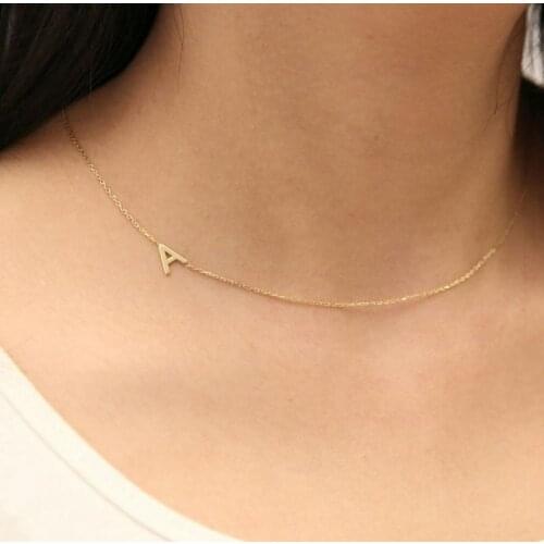 Sideways Initial Necklace A-Z Letter Name Necklace Rose Gold Silver Color Letter Dainty Necklace Gift For Women Girl Love Gift