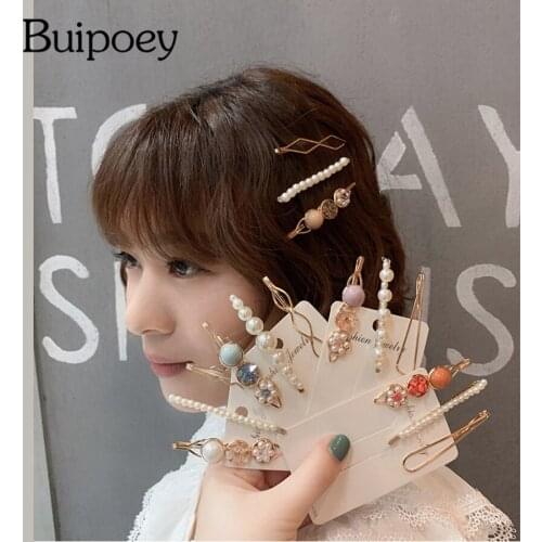 Buipoey 3pc/1set Pearl Gravel Hair Clip For Women Girls Schoolgirl Female Staff Side Clip Headband Hair Accessory Hair Folder
