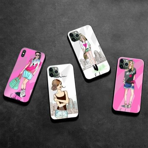 French fashion girl Phone Case Tempered Glass For iPhone 12 pro max mini 11 Pro XR XS MAX 8 X 7 6S 6 Plus SE 2020 case